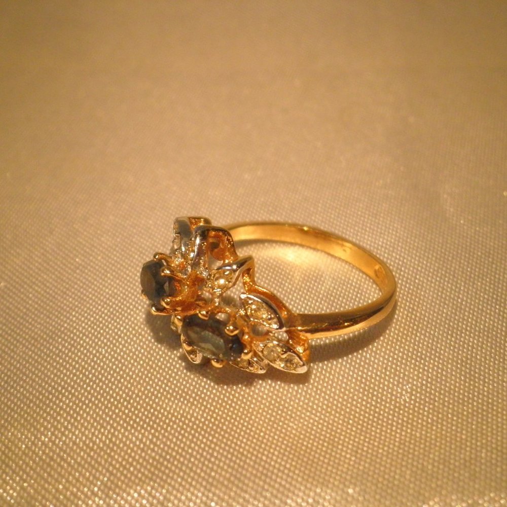 Ana Bekouch Vintage Woman's Ring Size 7 - Blue and Clear Rhinestones 14K GE